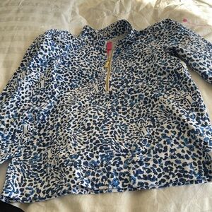 Lily Pulitzer Large 8-10 blue leopard print half zip